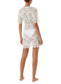 barrie white embroidered lace short button down coverup 2019 B