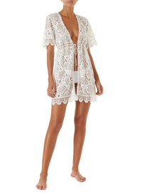 barrie white embroidered lace short button down coverup 2019 F