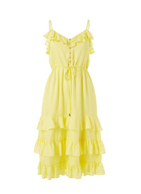 Bethan Yellow Frill Over The Shoulder Midi Dress 2020