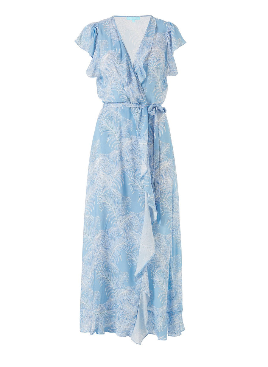 Brianna Tropical Blue Frill Wrap Front Maxi Dress 2020