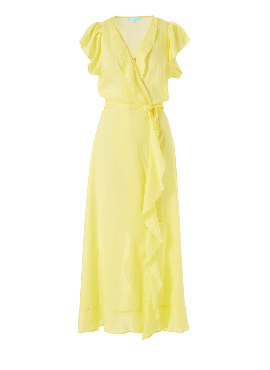 Brianna Yellow Frill Wrap Front Maxi Dress 2020