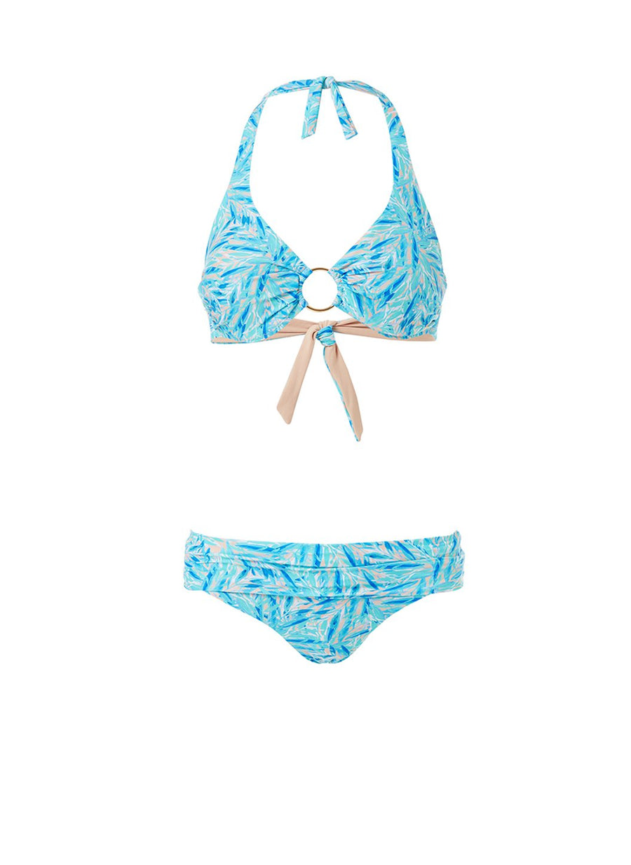 Brussels Blue Leaf Halterneck Ring Supportive Bikini