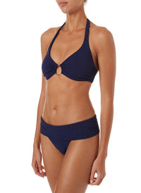 Brussels Navy Zigzag Halterneck Ring Supportive Bikini