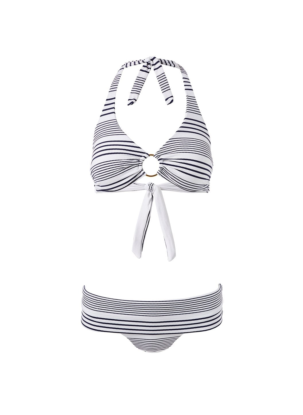 brussels pique stripe supportive halterneck bikini Cutout
