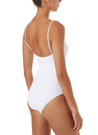 calabasas white ribbed overtheshoulder popper onepiece swimsuit 2019 B