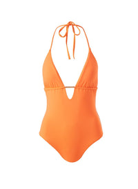 casablanca orange branded trim halterneck swimsuit