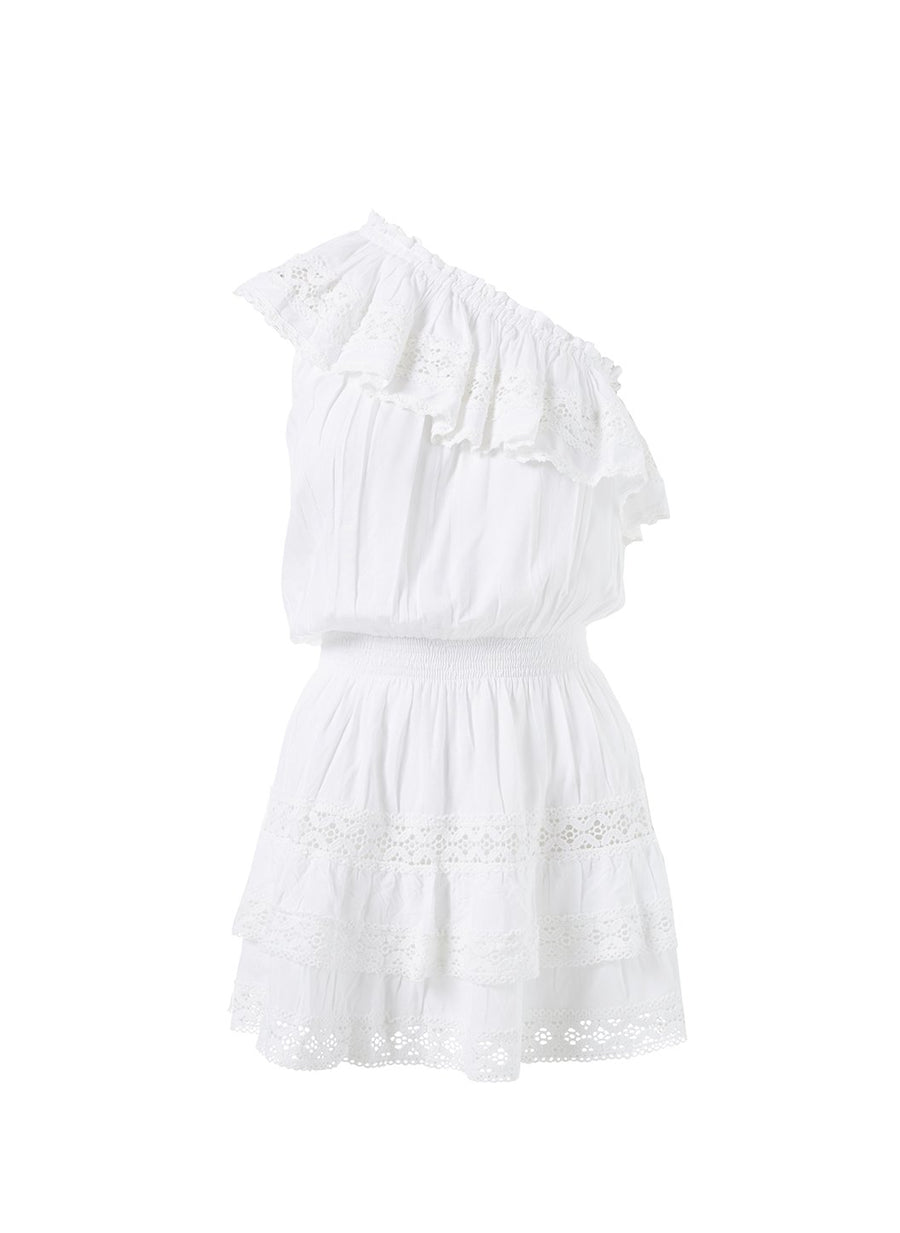 debbie white frill one shoulder short dress
