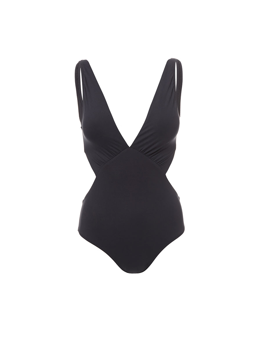 Delmar Black Over The Shoulder V-Neck Cut Out Swimsuit