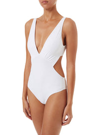 delmar white overtheshoulder vneck cutout onepiece swimsuit 2019 F
