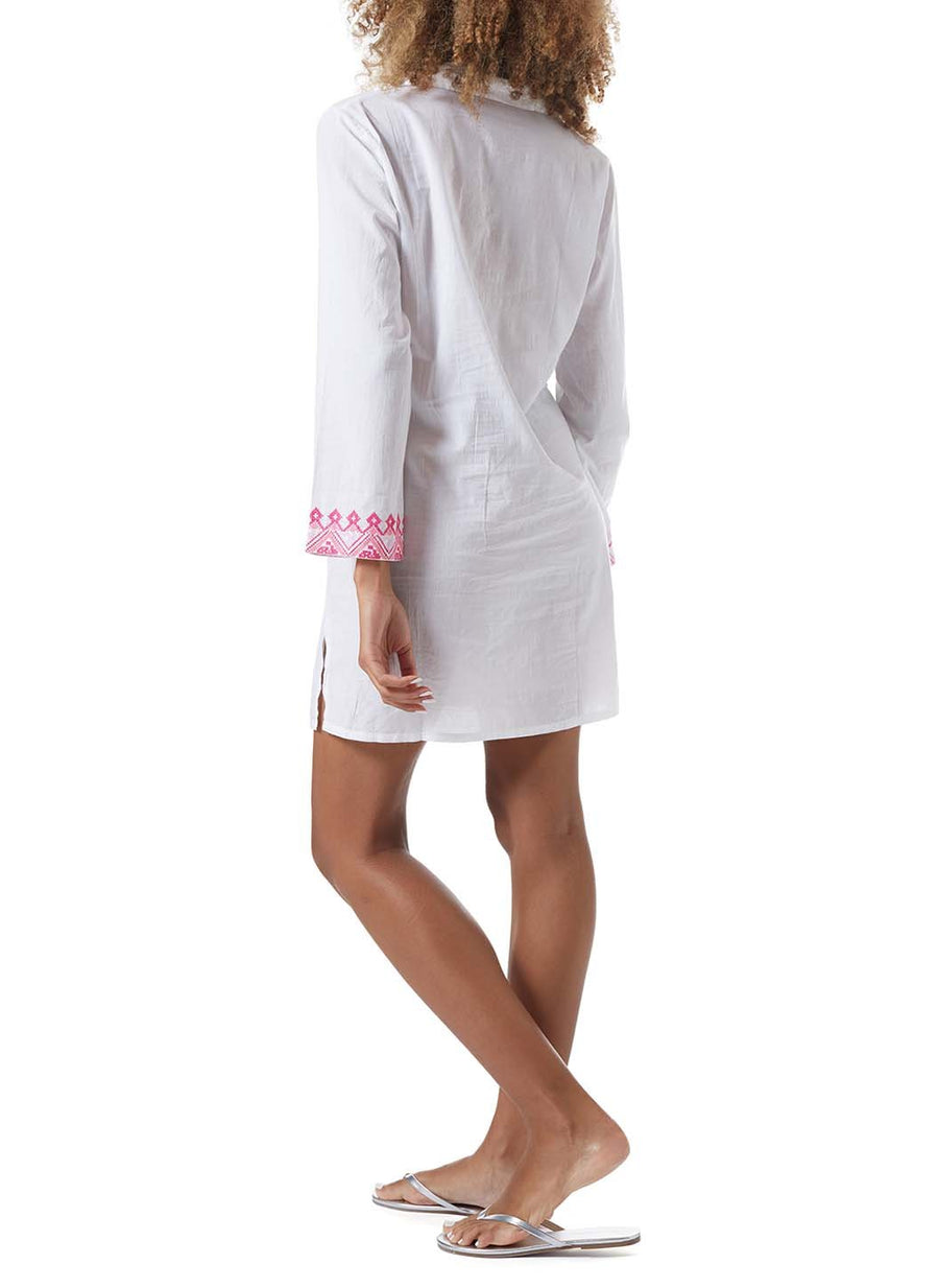 dora white hot pink embroidered lace up short kaftan model_B