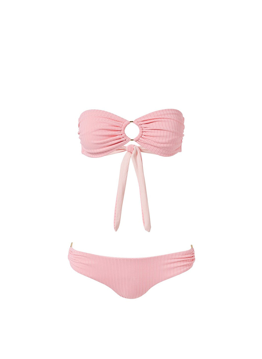 evita blush ribbed ring trim bandeau bikini Cutout