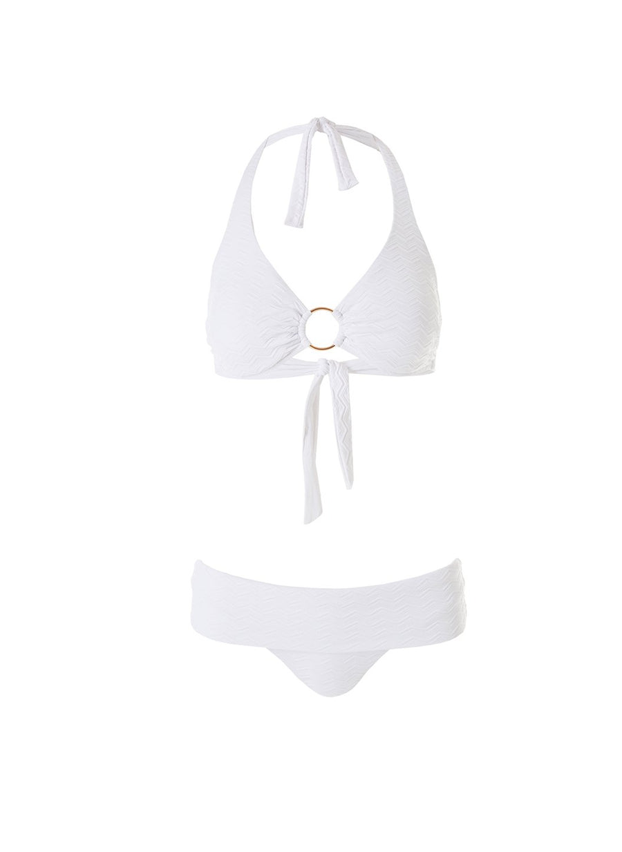 Exclusive Brussels White Zig Zag Halterneck Ring Supportive Bikini