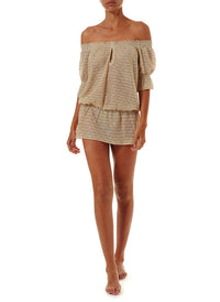 flo gold crochet offtheshoulder short beach dress 2019 F