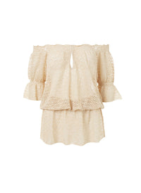 flo gold crochet offtheshoulder short beach dress 2019