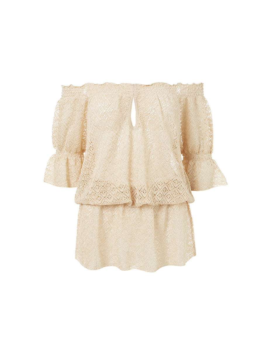 flo gold crochet offtheshoulder short beach dress 2019