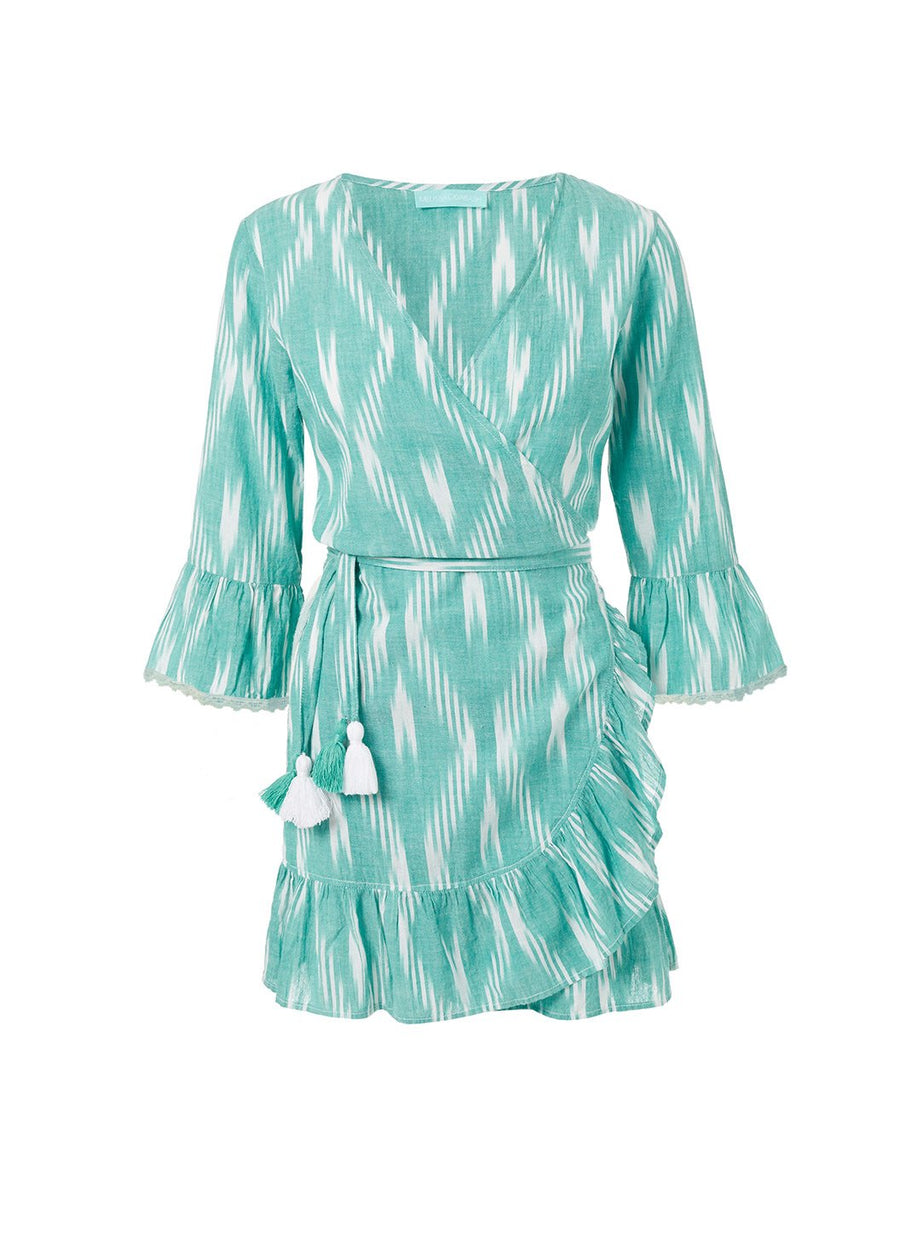 freya green ikat short belted wrap dress 2019