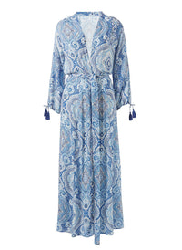 gabby blue paisley open front long kaftan Cutout