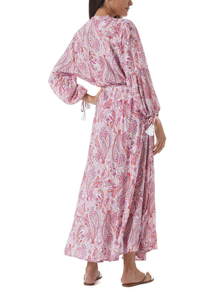 gabby pink floral open front long kaftan model_B
