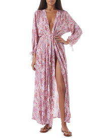 gabby pink floral open front long kaftan model_F_2