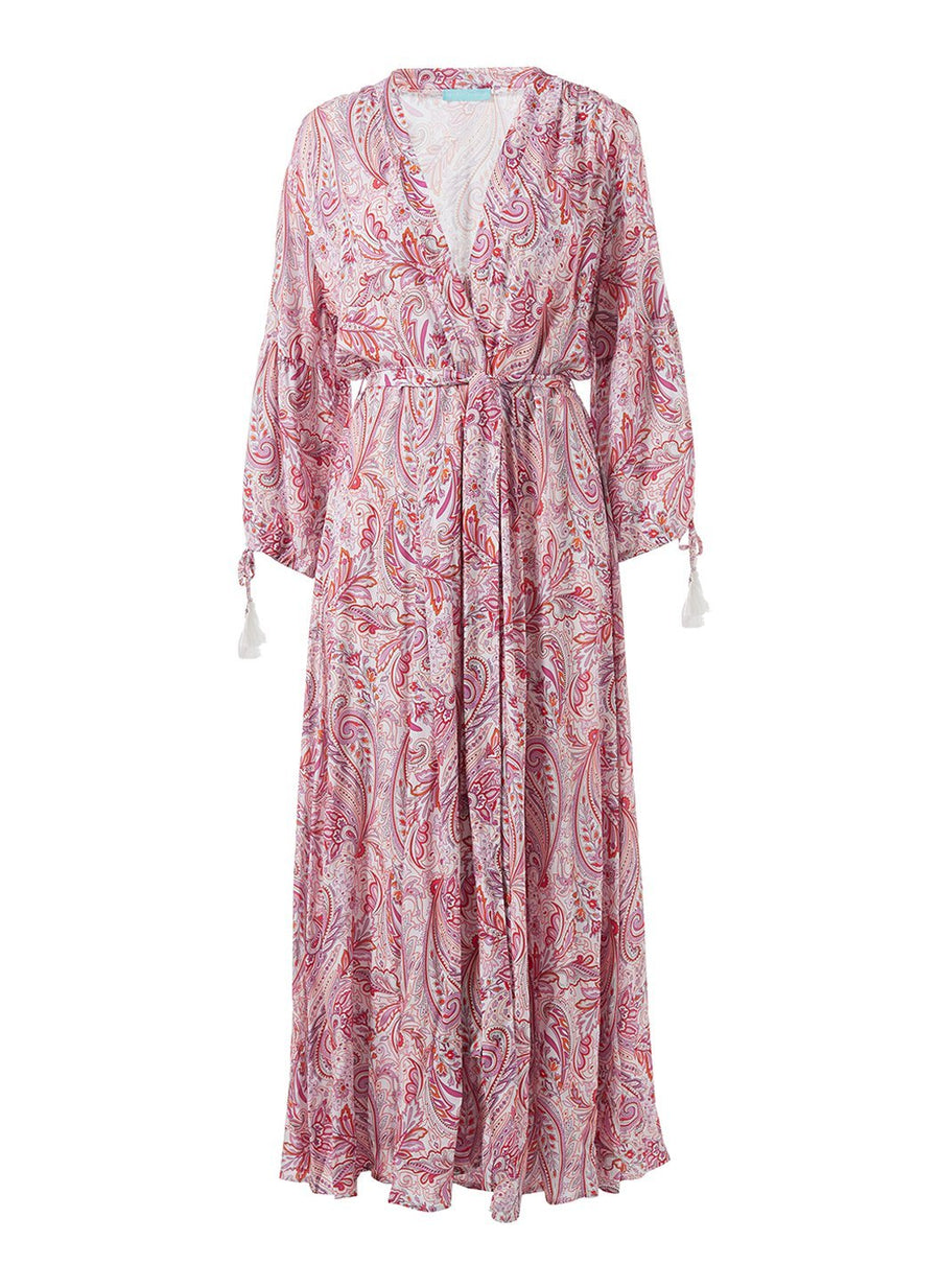 gabby pink floral open front long kaftan