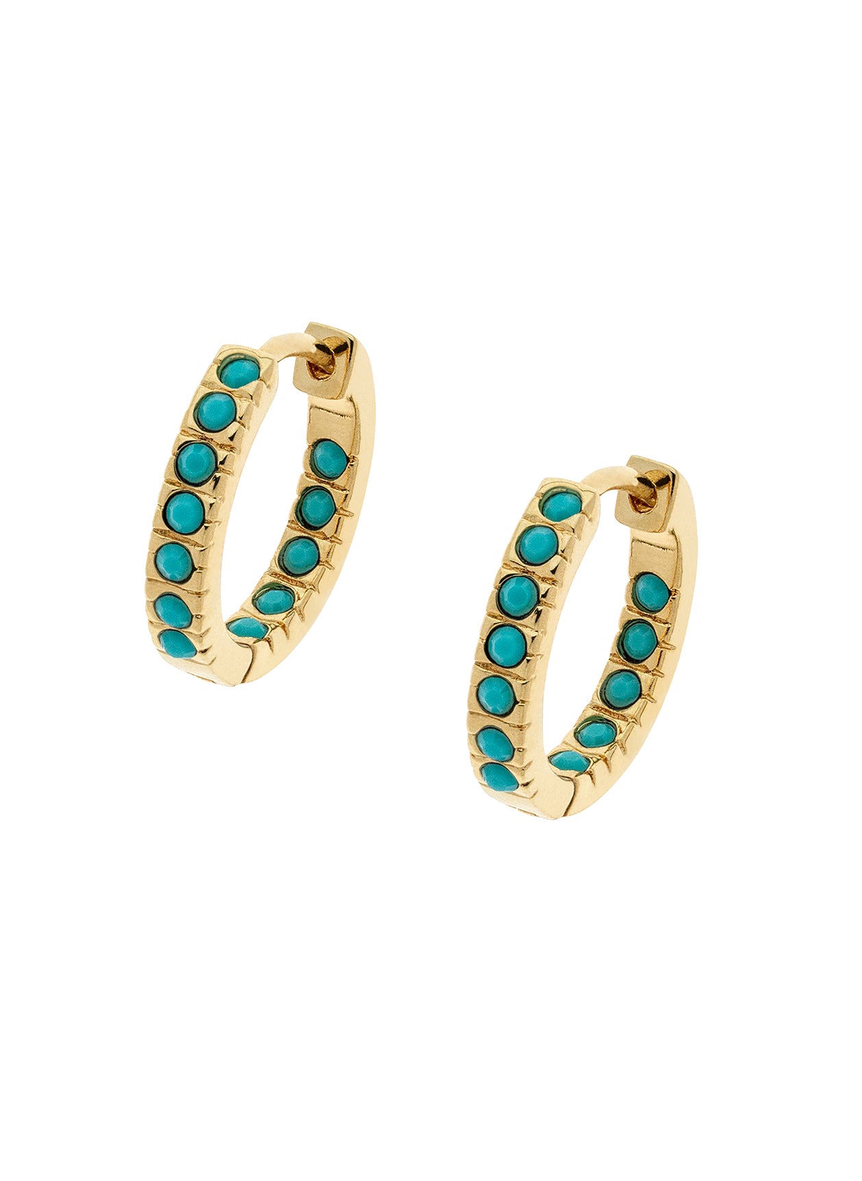 Turquoise Crystal Gold Hoop Earrings