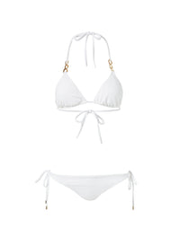 gorda white mazy link trim triangle bikini Cutout