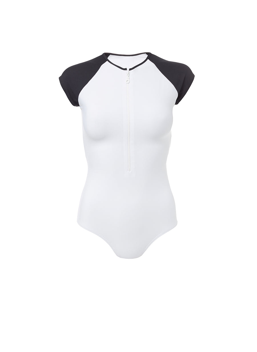 Honolua White Sports Zip-Up Swimsuit