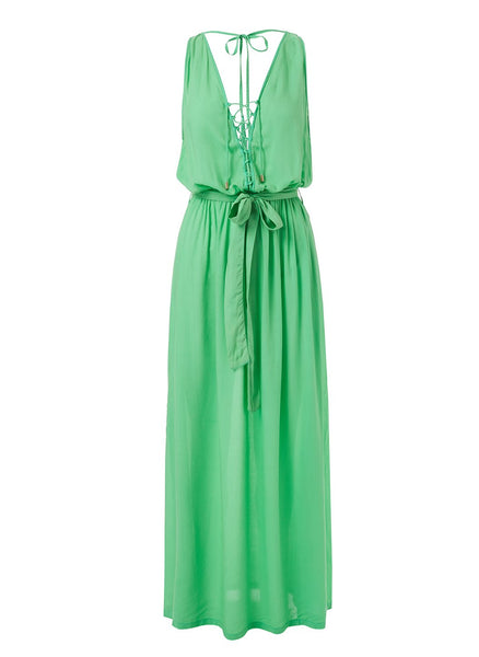 Jacquie Green Lace Up Belted Maxi Dress