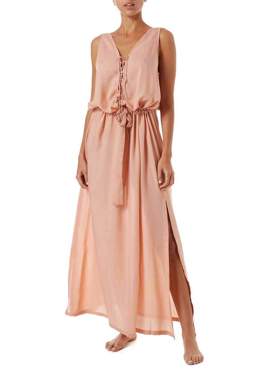 Jacquie Tan Laceup Belted Maxi Dress | Official Site Jacquie Tan Laceup Belted Maxi Dress | Official Site
