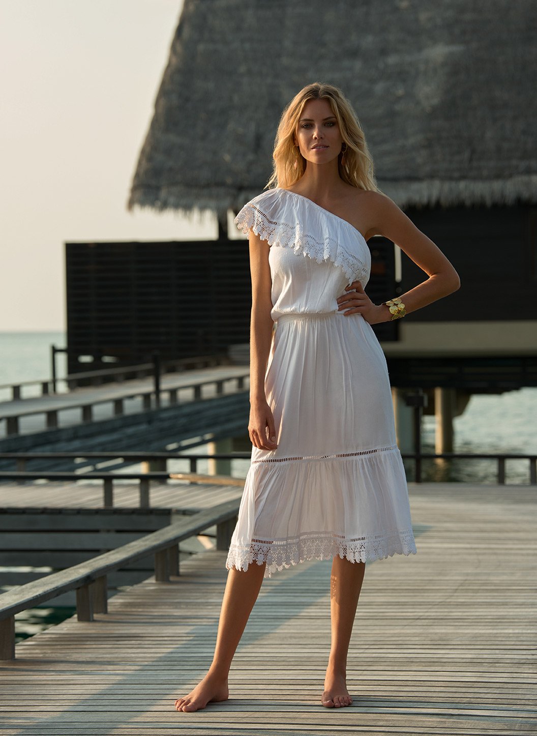 One shoulder frill midi dress outlet
