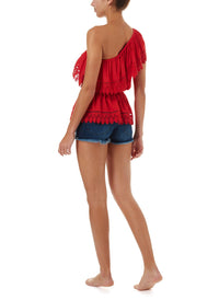 joanna red oneshoulder embroidered frill top 2019 B