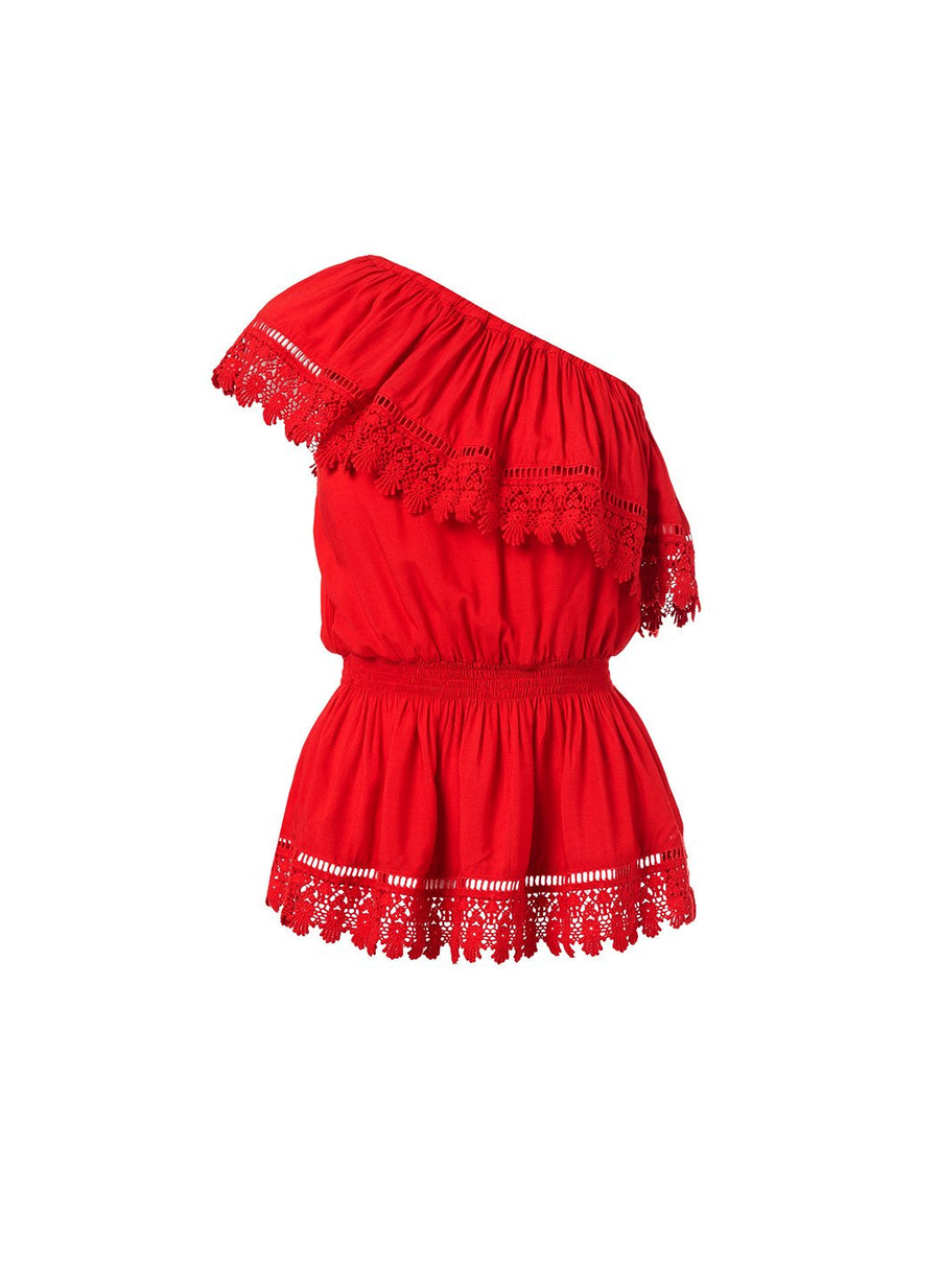 joanna red oneshoulder embroidered frill top 2019