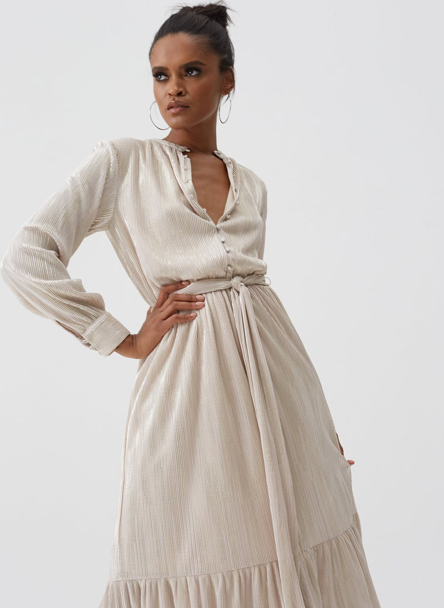 Jojo Gold Shirt Midi Dress