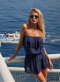 joy navy bandeau embroidered frill short dress lifestyle 2019
