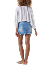 keely blue denim lace up short skirt model_B