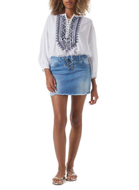 keely blue denim lace up short skirt model_F