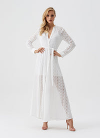 Leila White Lace Shirt Maxi Dress