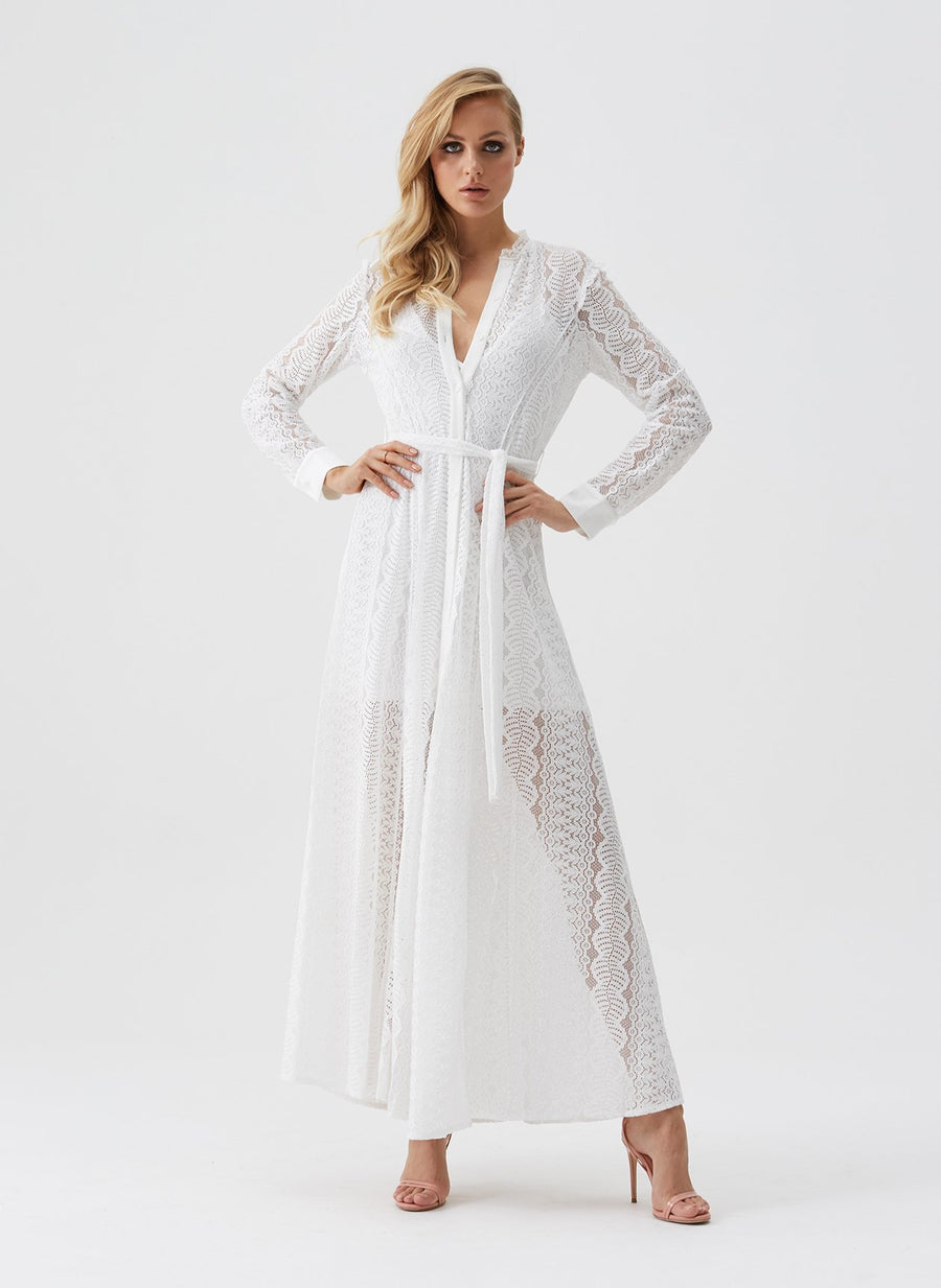 Leila White Lace Shirt Maxi Dress | Official Site Leila White Lace Shirt Maxi Dress | Official Site