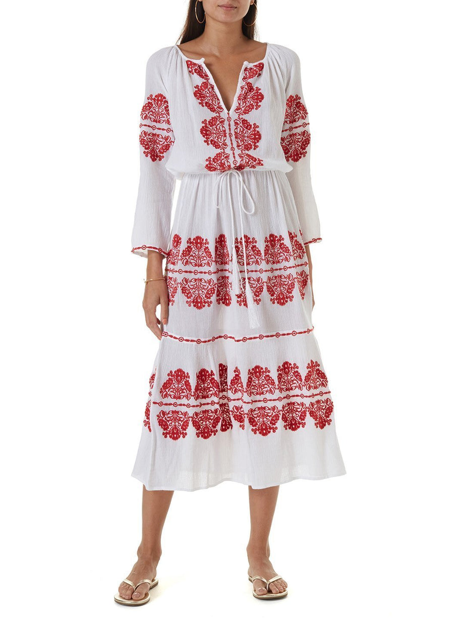 lela white red long kaftan 