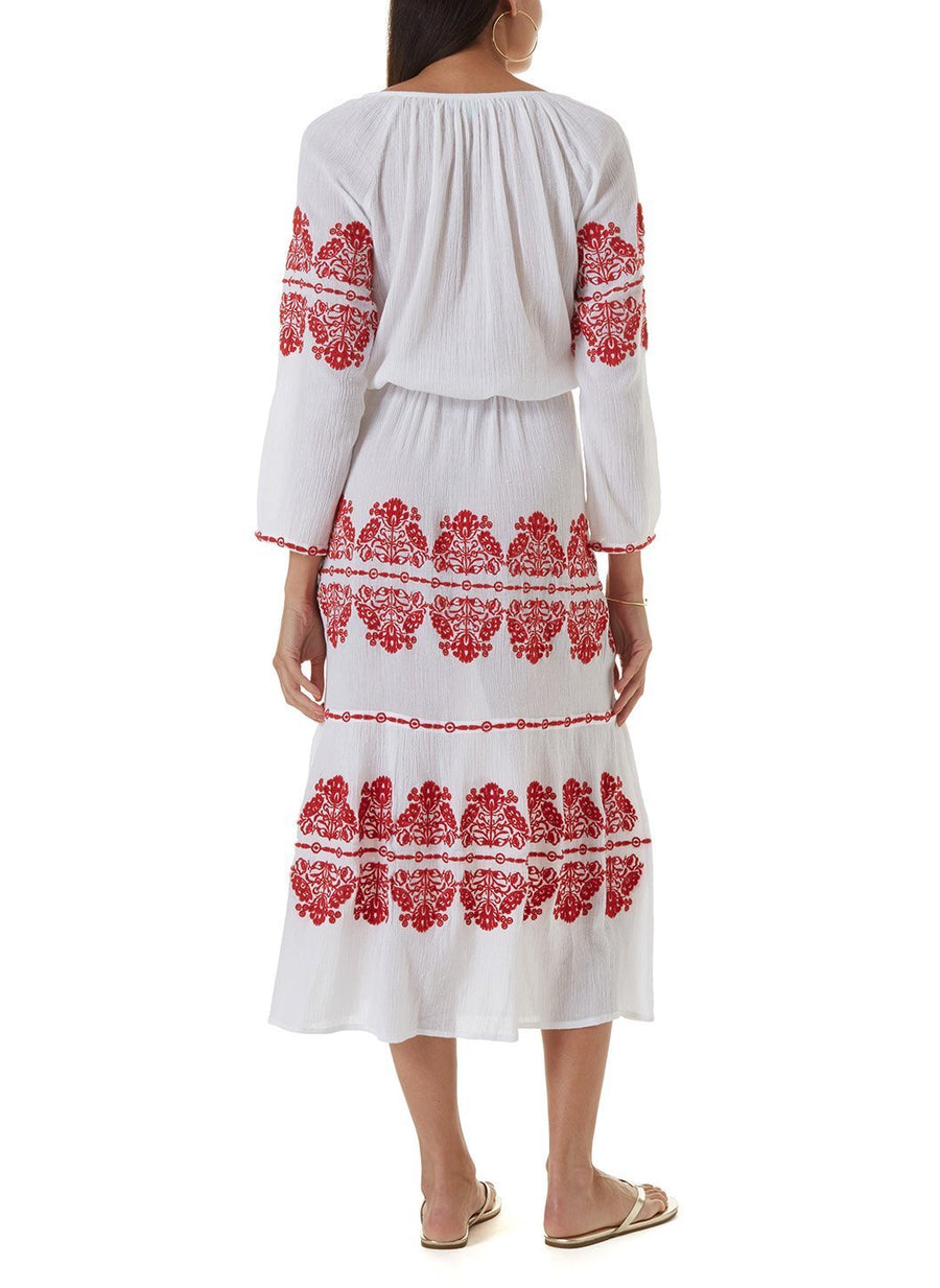 lela white red long kaftan 