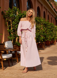Alisa Blush Stripe Button Down Belted Maxi Skirt 2020
