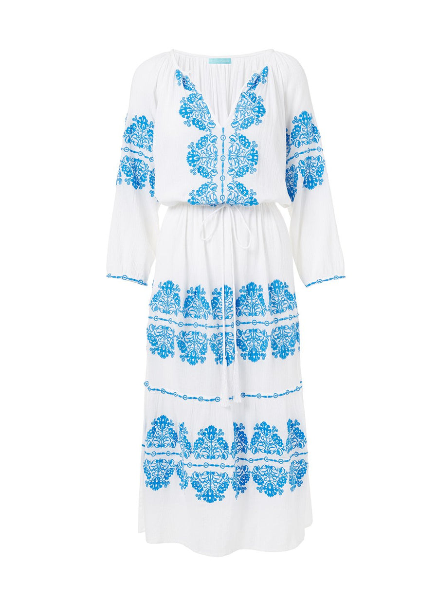 lillie whiteblue embroidered midi dress 2019