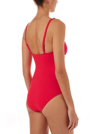 lisbon red pique overtheshoulder knot supportive onepiece swimsuit 2019 B