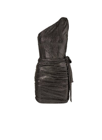 Look 10 One Shoulder Mini Dress Gold Stripe
