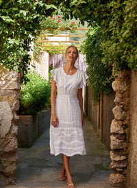 louisa white highneck midi tea dress lifestyle 2019