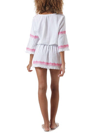 martina white hot pink embroidered lace up dress model_B