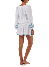 nadja white green embroidered 34sleeve short dress 2019 B