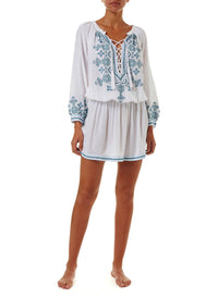 nadja white green embroidered 34sleeve short dress 2019 F