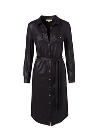 Loren Black Leather Effect Shirt Dress