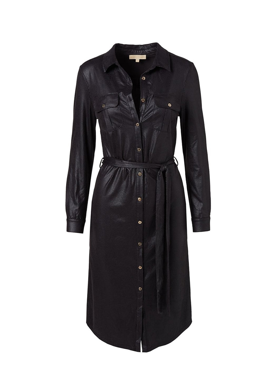 Loren Black Leather Effect Shirt Dress